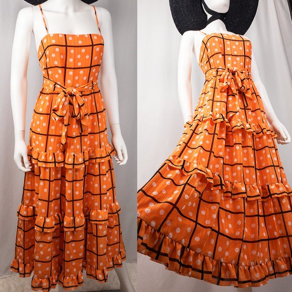 Orange Polka Dot Midi Fall/Summer Dress - Picture 1 of 7